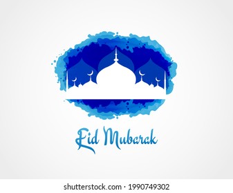 Creative and great idea Ied Mubarak watercolor background. Vector Blue watercolour Islamic mosque decoration on white background