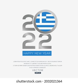 Creative Greece Flag Design with 2022 Year, Happy new Year.