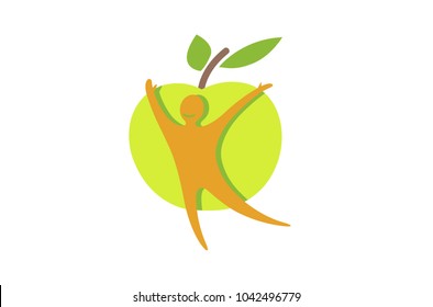 Creative Green Apple Healthy Body Logo Design Illustration