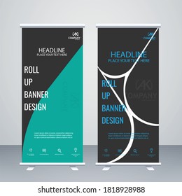 Creative green and black colour vector roll up banner design