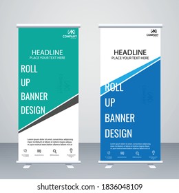 Creative green, blue colour roll up banner design