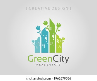 Creative Green City House Logo icon design template element.