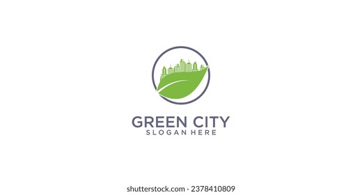 Diseño de logotipo de ciudad verde creativo con concepto moderno| logotipo de casa verde| vector premium