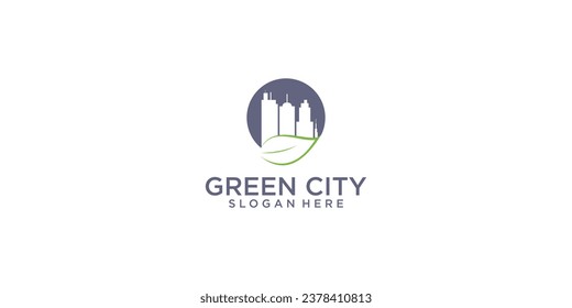 Diseño de logotipo de ciudad verde creativo con concepto moderno| logotipo de casa verde| vector premium