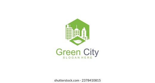 Creative green city logo design with modern concept| green house logo| premium vector