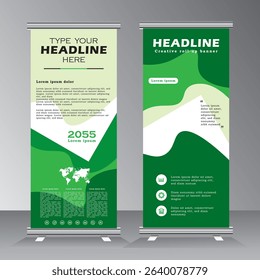 Creative green color roll up business brochure flyer banner design vertical template, presentation background, modern publication x-banner and flag-banner, Roll up banner stand, vector eps 10