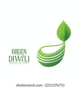 creative green eco diwali leaf diya concept background 