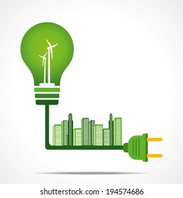creative green energy city concept or connect to the wind mill energy concept vector