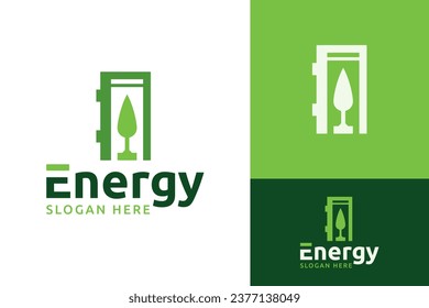 Creative Green Energy with Plant Tree inside Battery Storage for Clean and Sustainability Energy Logo Design Branding Template