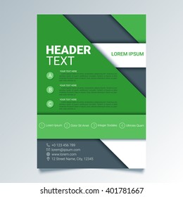 Creative green flyer vector template in A4 size. Modern poster, brochure business template, trendy report cover in a material design style. Abstract geometrical vector illustration
