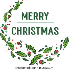 Creative green foliage flower frame, for lettering design of card merry christmas. Vector