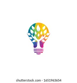 Creative green hand tree and bulb logo design. Natural products logo.