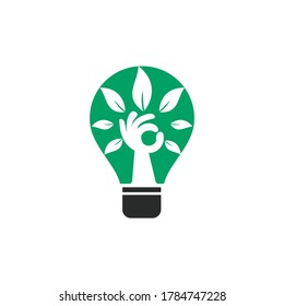 Creative green hand tree and bulb logo design. Natural products logo. Cosmetics icon. Spa logo. Beauty salon or yoga logo.	
