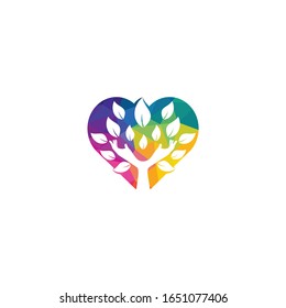 Creative green hand tree and heart logo design. Natural products logo.
