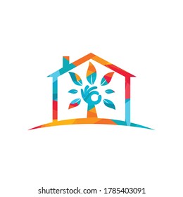 Creative green hand tree and house logo design. Natural home care logo. Spa logo. Beauty salon or yoga logo.	
