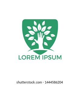 Creative green hand tree logo design. Natural products logo. Cosmetics icon. Spa logo. Beauty salon or yoga logo.	
