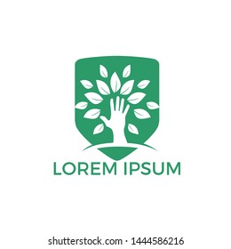 Creative green hand tree logo design. Natural products logo. Cosmetics icon. Spa logo. Beauty salon or yoga logo.	