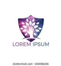 Creative green hand tree logo design. Natural products logo. Cosmetics icon. Spa logo. Beauty salon or yoga logo.	