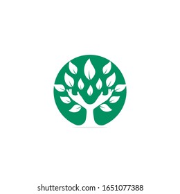 Creative green hand tree logo design. Natural products logo.