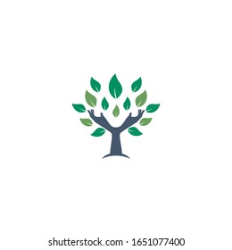 Creative green hand tree logo design. Natural products logo.