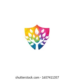 Creative green hand tree logo design. Natural products logo.
