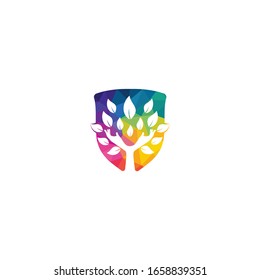 Creative green hand tree logo design. Natural products logo.