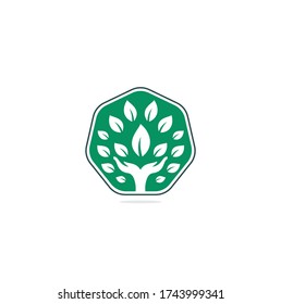 Creative green hand tree logo design. Natural products logo.