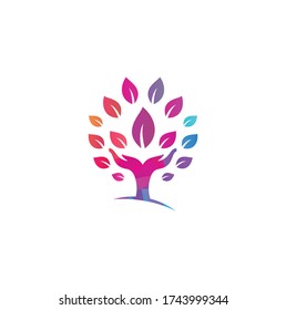 Creative green hand tree logo design. Natural products logo.