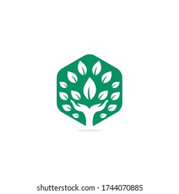Creative green hand tree logo design. Natural products logo.