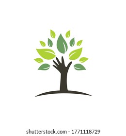 Creative Green Hand Tree Logo Design Stock Vector (Royalty Free ...