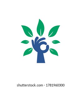 Creative green hand tree logo design. Natural products logo. Cosmetics icon. Spa logo. Beauty salon or yoga logo.	

