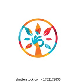 Creative green hand tree logo design. Natural products logo. Cosmetics icon. Spa logo. Beauty salon or yoga logo.	
