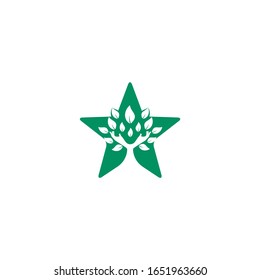 Creative green hand tree and star logo design. Natural products logo.