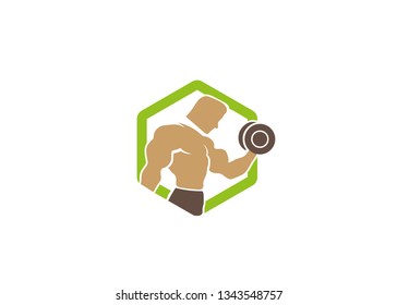 Creative Green Hexagon Bodybuilder Training Logo Vector Symbol Icon Design Illustration