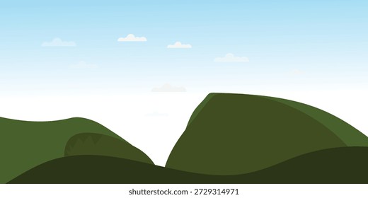 Kreative grüne Hügel und blauer Himmel Hintergrund Landschaft mit Wolken, Vektorgrafik-Design