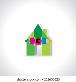 creative green home with colorful eye concept 