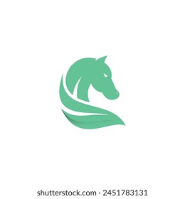 logo de caballo verde creativo. cabeza de caballo y hoja diseño creativo	