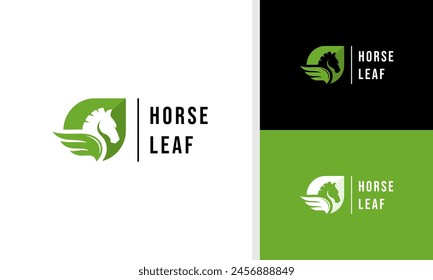 creative green horse logo. horse leaf logo design icon symbols vector illustration.