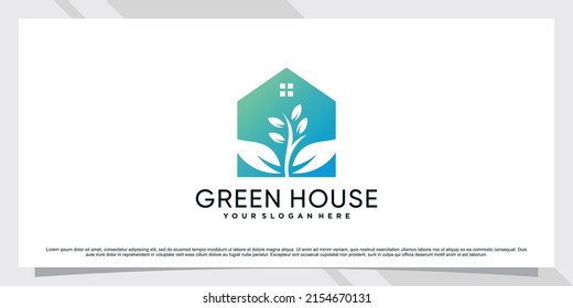 Creative green house logo design with negative space concept