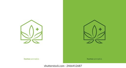 Plantilla creativa de diseño de logotipo de la casa verde, logotipo de cannabis de la casa, hogar para la Ilustración vectorial de rehabilitación del abuso de marihuana.