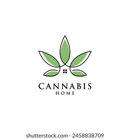 Creative Green House Logo Template, House Leaf Logo, Cannabis Logo, Marijuana Green House	
