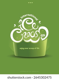 Projeto de tipografia de sorvete verde criativo para o Dia Internacional do Sorvete