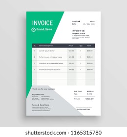 creative green invoice template design
