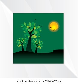 creative green landscape background with sun vector illustration