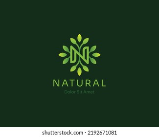 Creative green leaf with letter n logo gradient