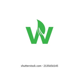 Creative Green Leaf Letter W Logo Design Vector Symbol Template.