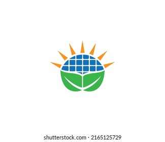 Hoja Verde Creativa Con Plantilla De Concepto De Vector Con Logotipo De Energía Solar Sun Solar.