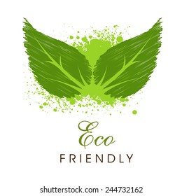 Creative green leaves with splash and text Eco Friendly for Save Nature purpose on white background.