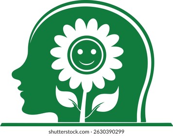 Creative green mind illustrates happy thoughts and positive mental health imagery