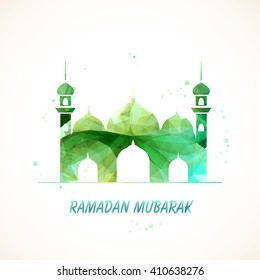 Kreative grüne Moschee für den islamischen Heiligen Monat des Fastens und der Gebete, Ramadan Mubarak Feier.